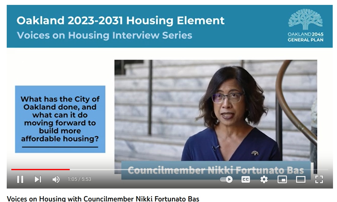Screenshot from interview with Council President Bas re: Oakland Housing