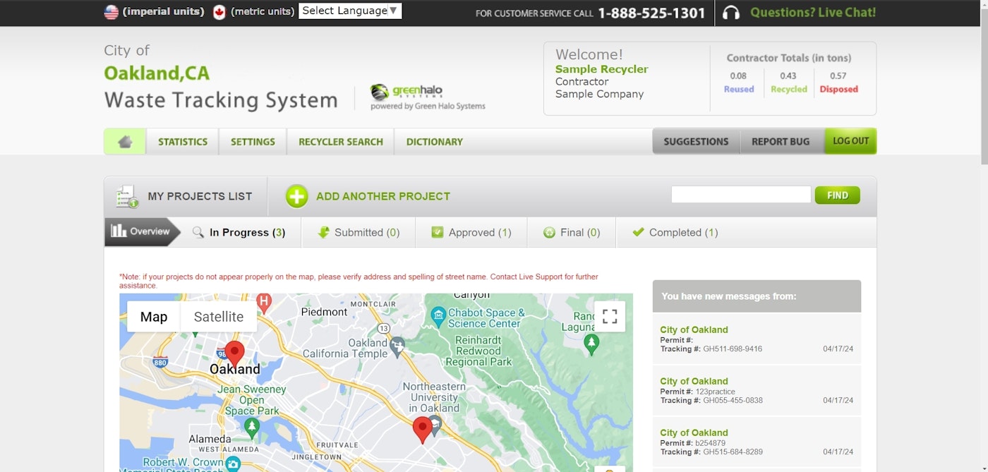Image of the Projects page of the online Green Halo construction database tool.