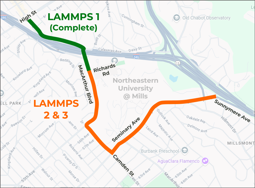 Map of Project: Laurel Access to Mills, Maxwell Park, and Seminary (LAMMPS) - Phases 2 and 3