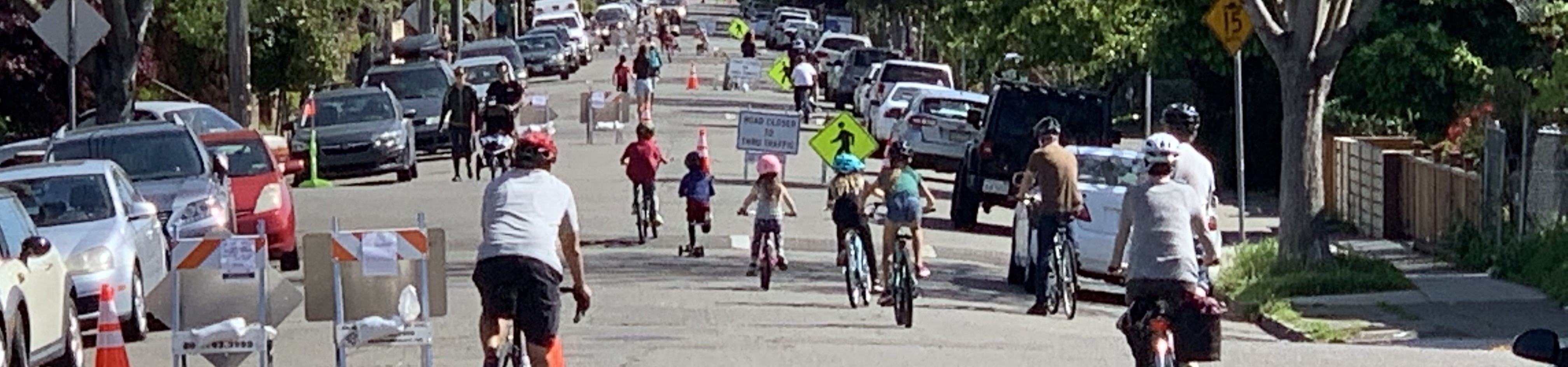 People on the street biking and walking